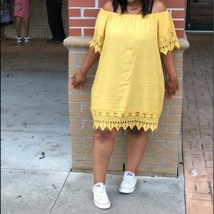 Yellow off the shoulder shift dress